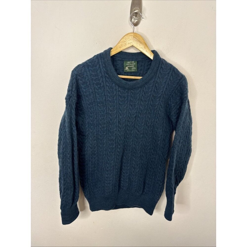 The Pure Australian Sweater Jumper Women S/M‎ Wool Vintage Cable Knit Blue Green